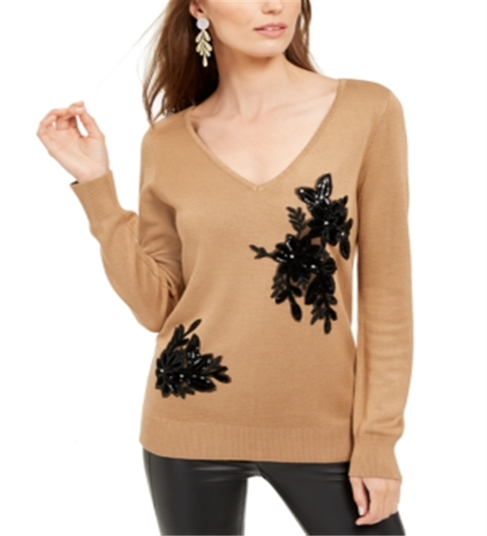 INC Women's Long Sleeve V Neck Sweater Brown Size S