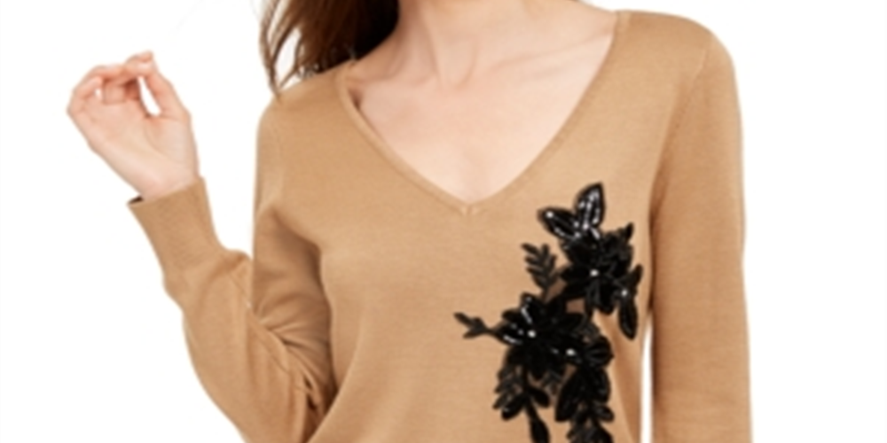 INC Women's Long Sleeve V Neck Sweater Brown Size S