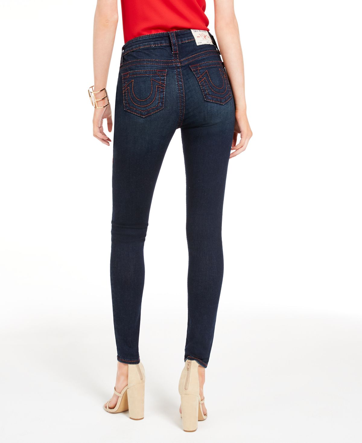 True Religion Women's Halle Contrast Stitch Skinny Jeans Blue Size 28