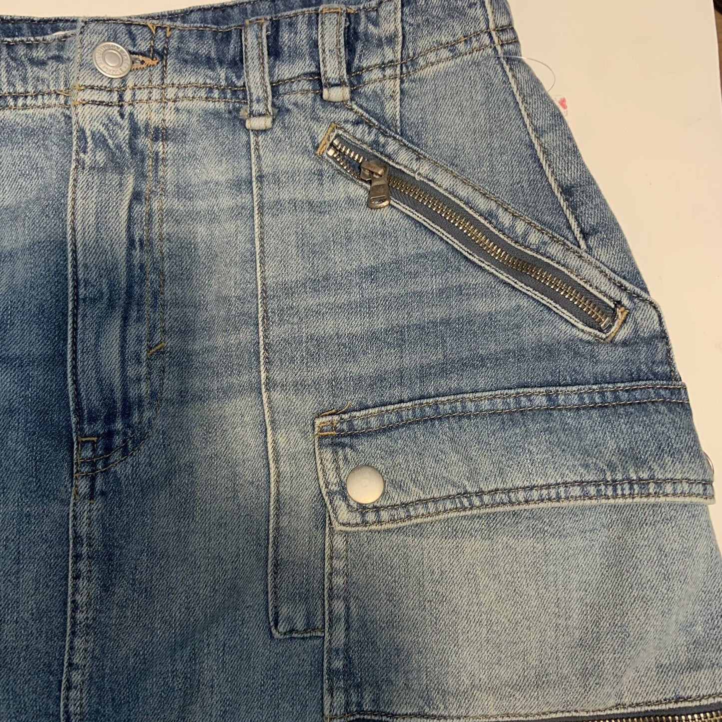 Free People Women's Avenue Denim Faded Mini Skirt Blue Size 30