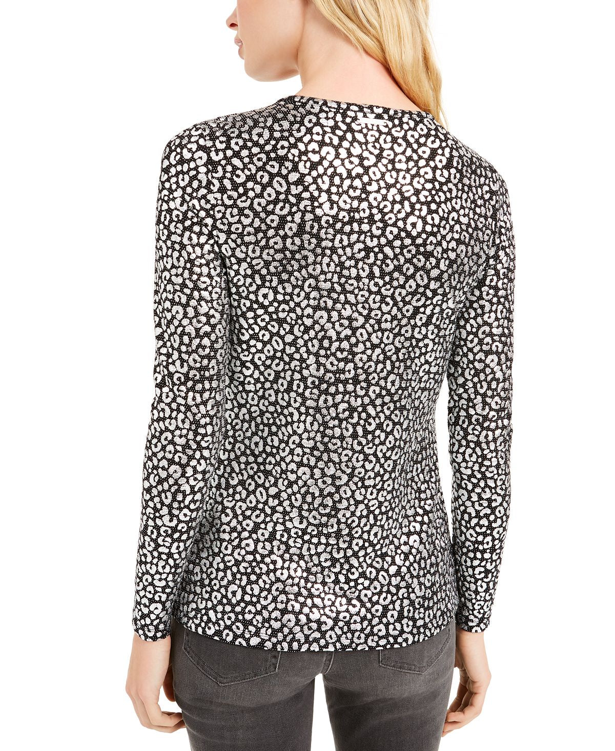 Michael Kors Women's Metallic Leopard Print Top Black Size L