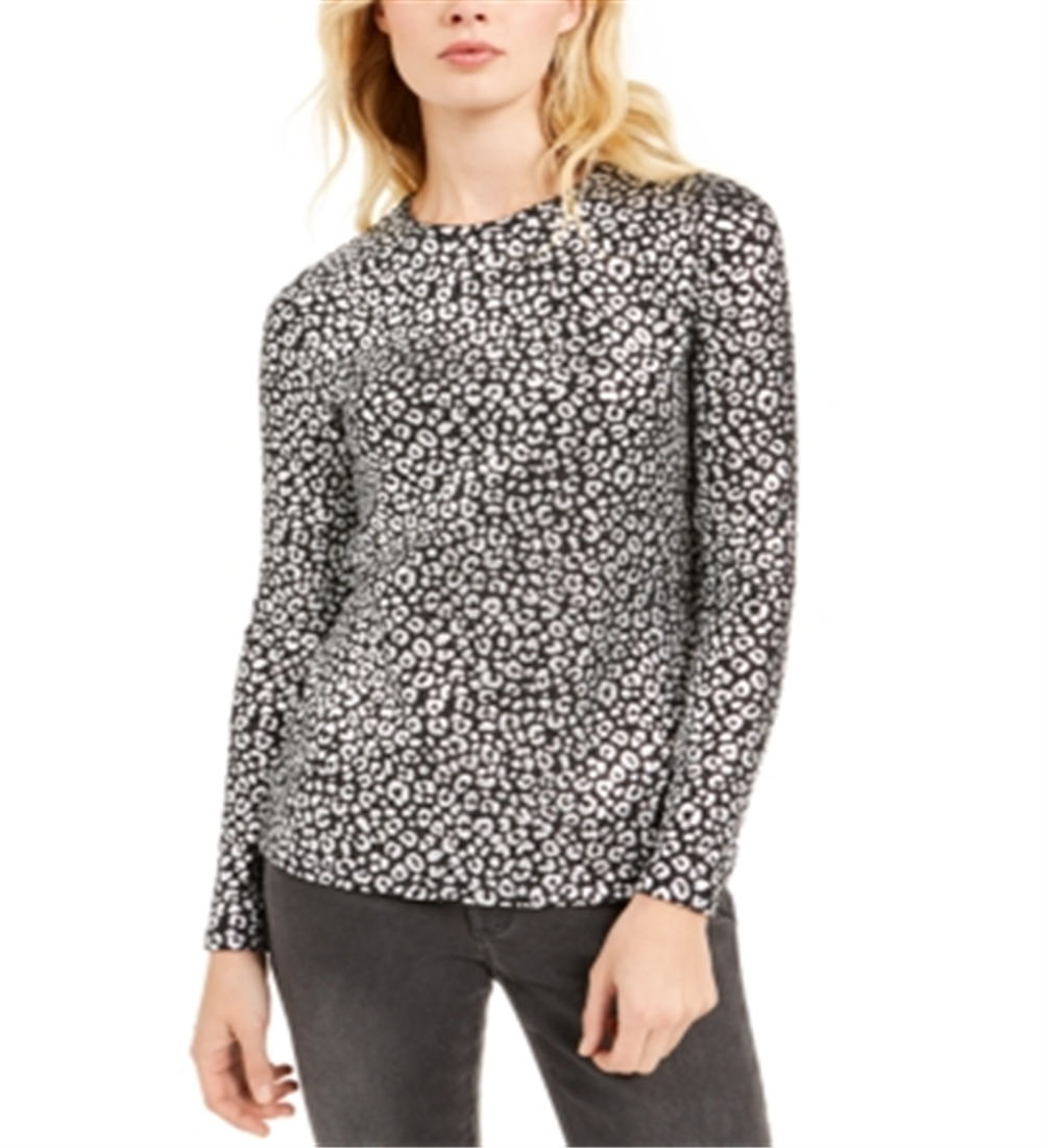 Michael Kors Women's Metallic Leopard Print Top Black Size L