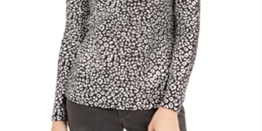 Michael Kors Women's Metallic Leopard Print Top Black Size L