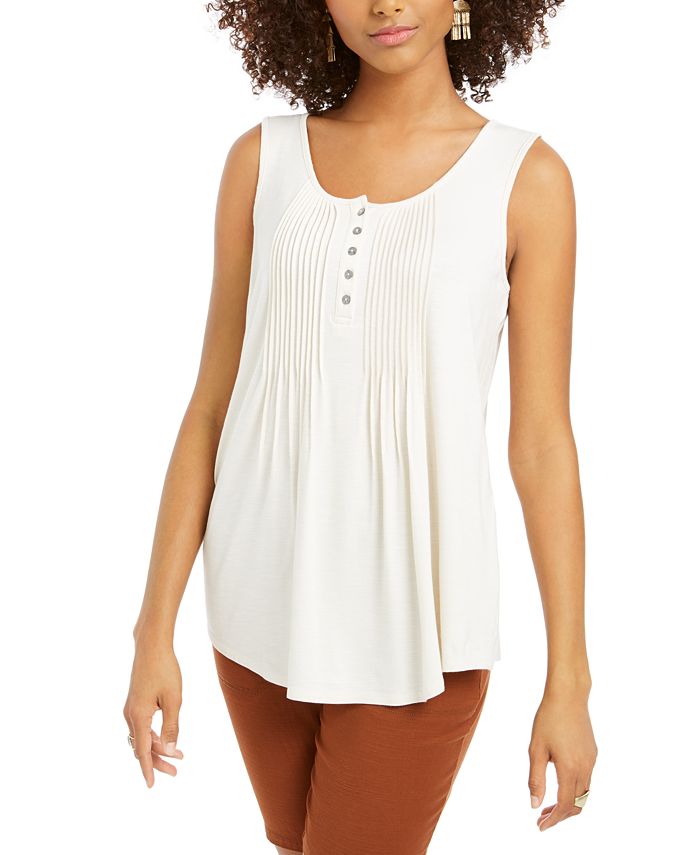 Style & Co Women's Button Front Tank Top White Size Large