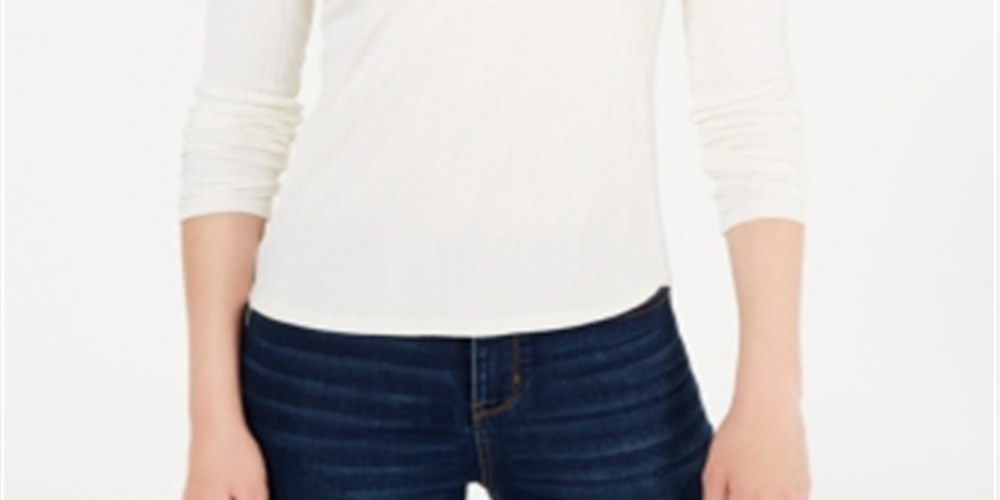 Hippie Rose Women's Juniors Ribbed Hi-Low Henley Top White Size XL