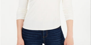 Hippie Rose Women's Juniors Ribbed Hi-Low Henley Top White Size XL