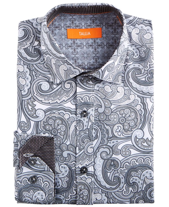 Tallia Men's Slim Fit Performance Stretch Paisley Dress Shirt Gray Size M