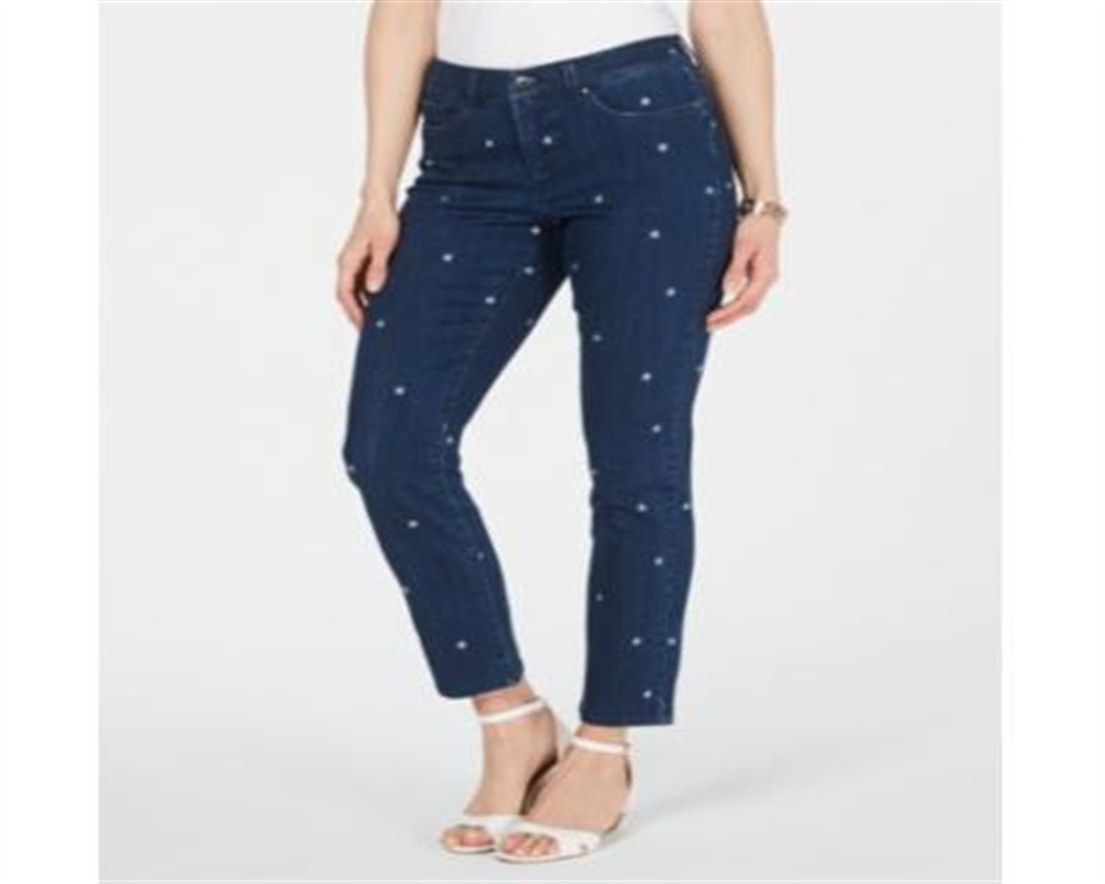 Charter Club Women's Embroidered Bristol Skinny Ankle Jeans Baltic Wash Blue Size 16