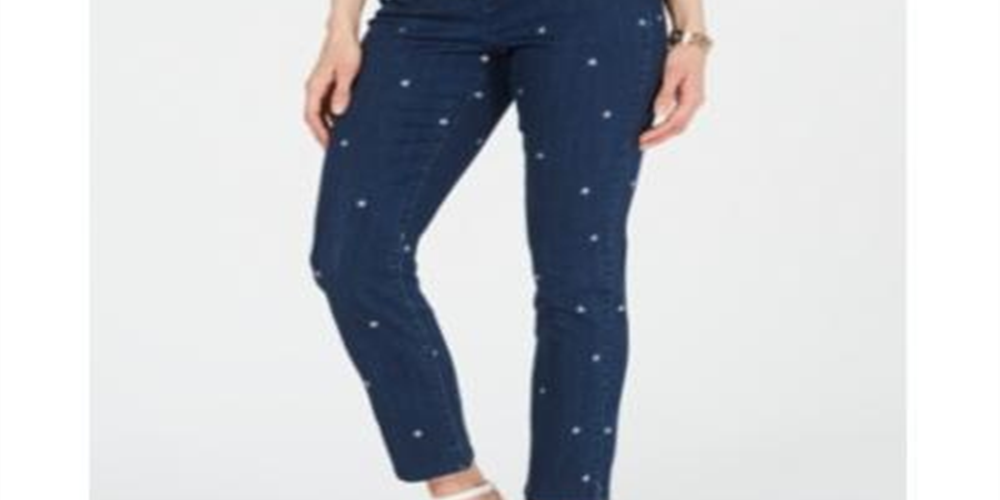 Charter Club Women's Embroidered Bristol Skinny Ankle Jeans Baltic Wash Blue Size 16