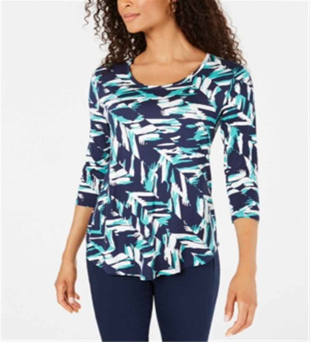JM Collection Women's Printed T-Shirt  Green Size XS