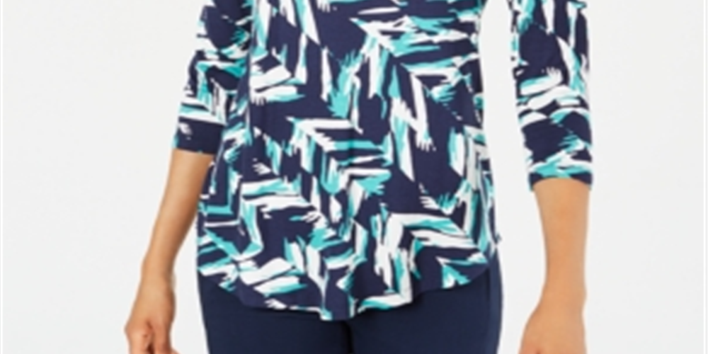 JM Collection Women's Printed T-Shirt  Green Size XS