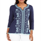 Charter Club Women's Cotton Embroidered Split Neck Tunic Blue Size XX-Large