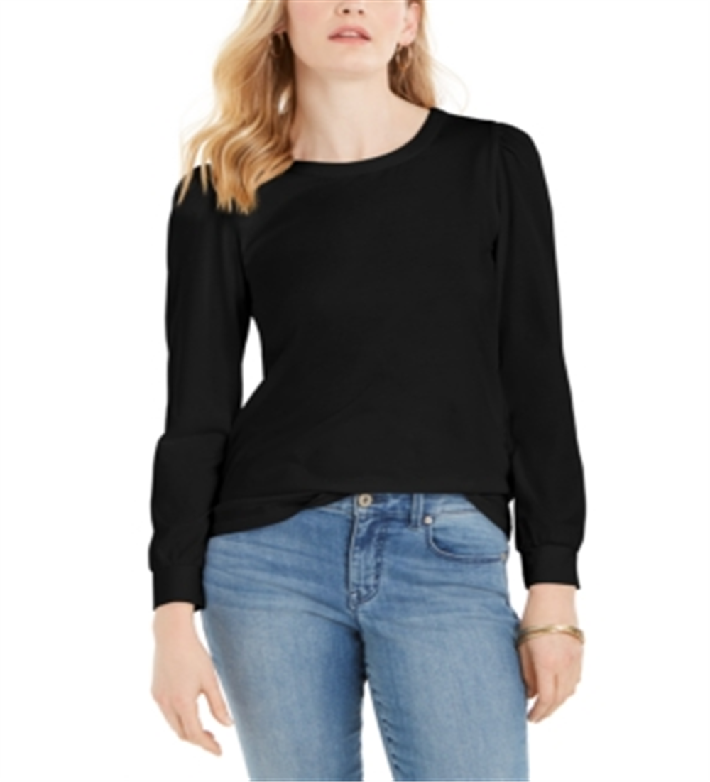 Charter Club Women's Supima Puff Sleeve Top Black Size X-Large