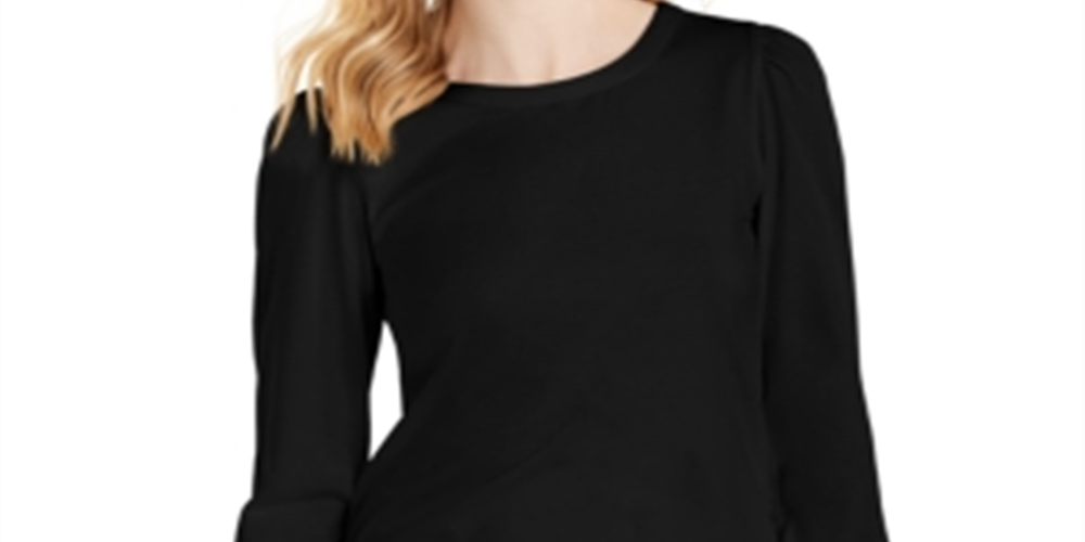 Charter Club Women's Supima Puff Sleeve Top Black Size X-Large