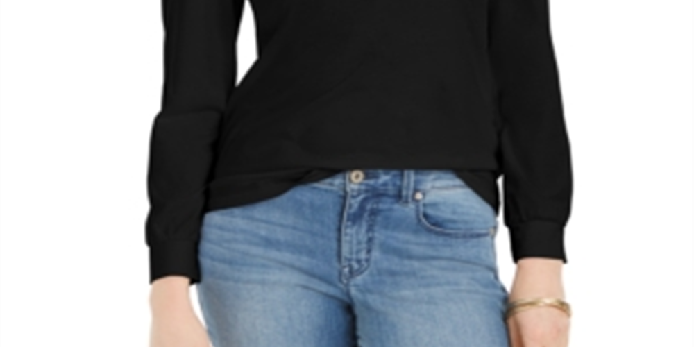 Charter Club Women's Supima Puff Sleeve Top Black Size X-Large