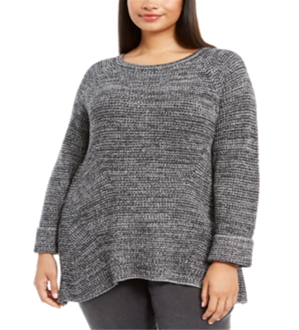 Style & Co Women's Plus Pointelle Trim Sweate Gray Size 0X