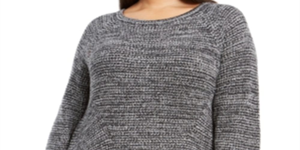 Style & Co Women's Plus Pointelle Trim Sweate Gray Size 0X