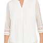 Charter Club Women's Sheer Sleeve Pintuck Top White Size Petite S