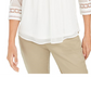 Charter Club Women's Sheer Sleeve Pintuck Top White Size Petite S
