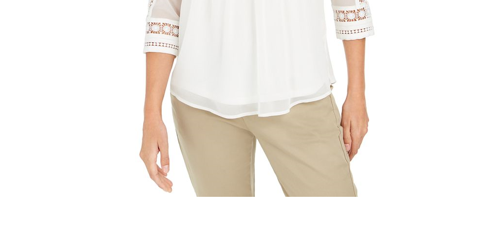 Charter Club Women's Sheer Sleeve Pintuck Top White Size Petite S