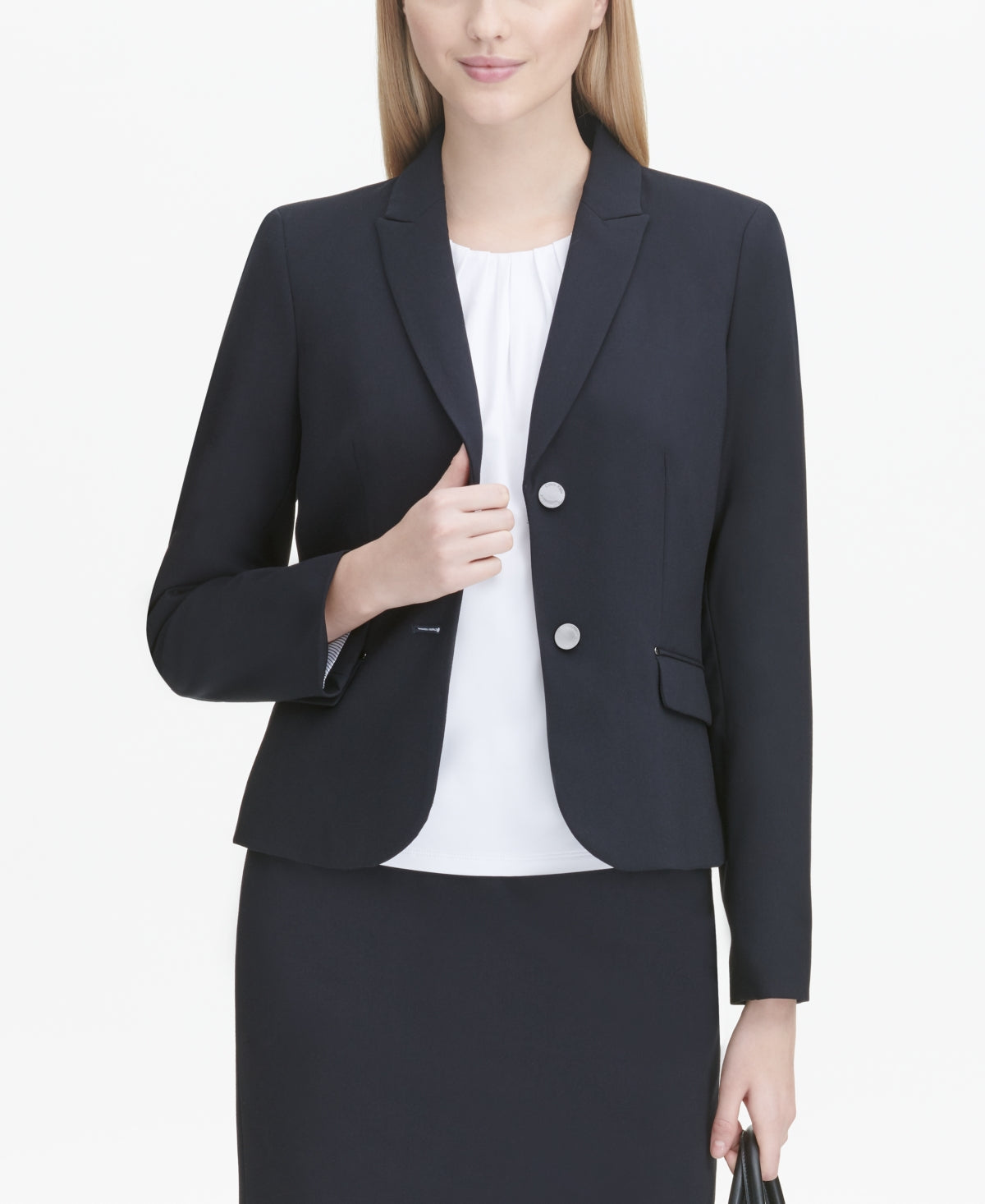 Calvin Klein Women's Flap Pocket Two Button Blazer Blue Size 6