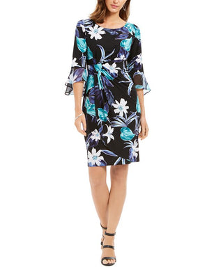 Connected Women's Floral Print Ruched Dress Blue Size 8 Petite