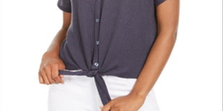 Pink Rose Junior's Tie Front Thermal Top Blue Size Small