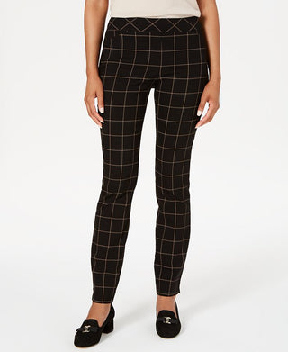 Charter Club Women's Windowpane Plaid Pants Black Size 10P