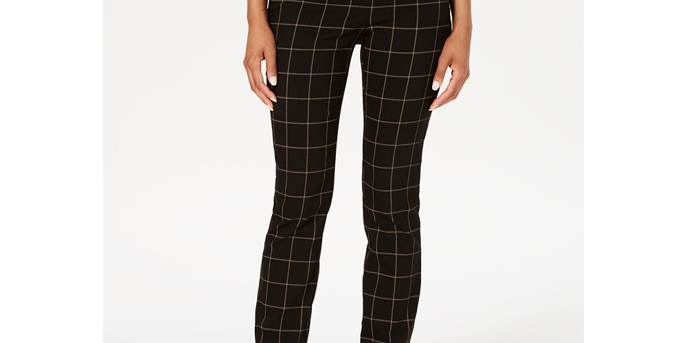 Charter Club Women's Windowpane Plaid Pants Black Size 10P