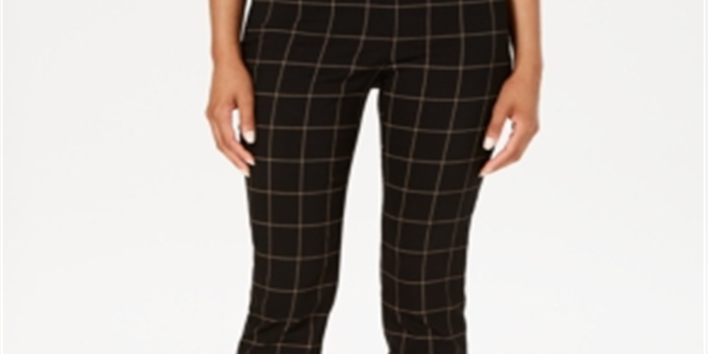 Charter Club Women's Windowpane Plaid Pants Black Size 10P