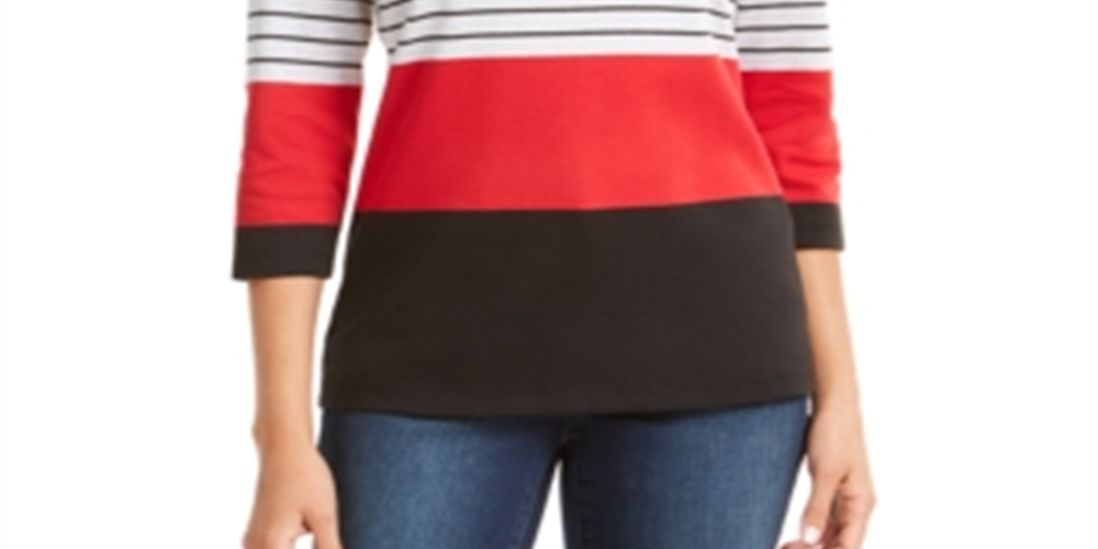 Karen Scott Women's Colorblocked Striped Top Red Size Petite XL