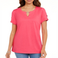 Karen Scott Women's Keyhole T-Shirt Pink Size Small