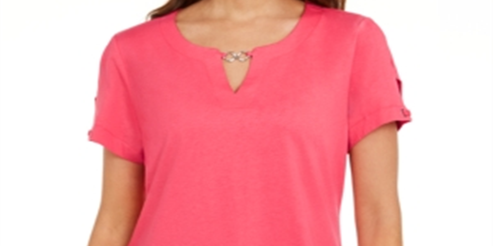 Karen Scott Women's Keyhole T-Shirt Pink Size Small