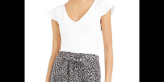 Bar III Women's V Neck Flutter Cap Sleeve Top White Size XX-Large