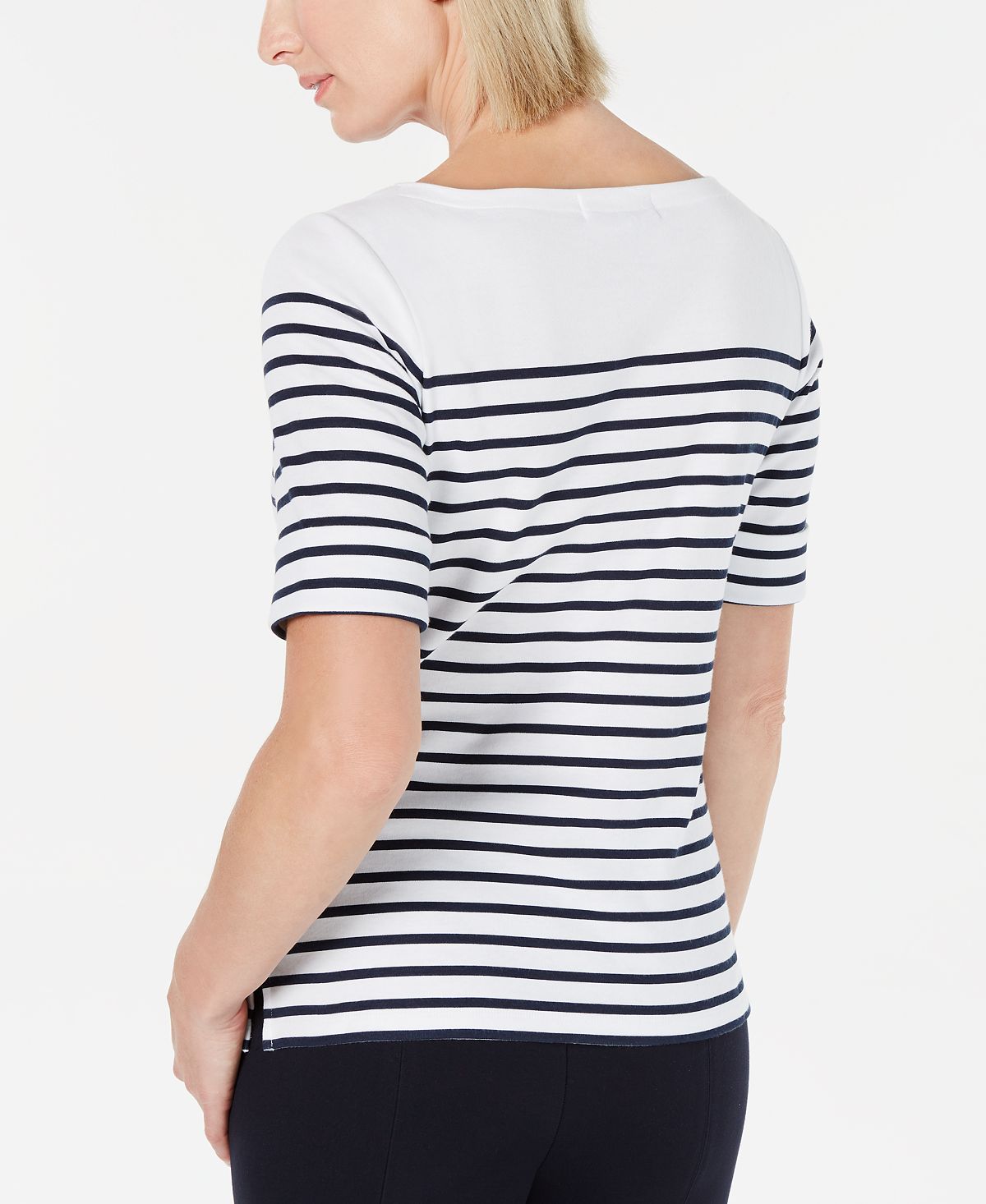 Karen Scott Women's Mixed Print Elbow Sleeve Top White Size Petite S/M