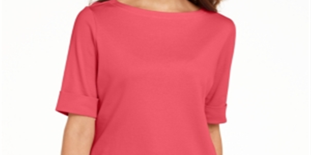 Karen Scott Women's Boa Neck Elbow Sleeve Top Orange Size Small