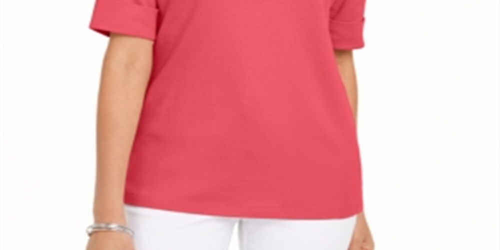 Karen Scott Women's Boa Neck Elbow Sleeve Top Orange Size Small