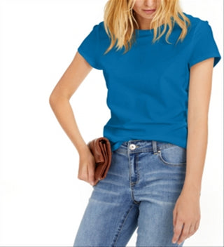 INC International Concepts Women's Cotton Crewneck Top Blue Size X-Large