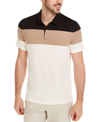 Alfani Men's Colorblock Vertical Stripe Polo Shirt Brown Size Small