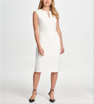 DKNY Women's Cap Sleeve Knee Length Body Con Dress White Size 12