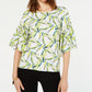 Alfani Women's Bell Sleeve Printed Top White  Size Petite S/M