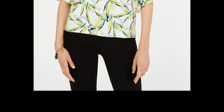 Alfani Women's Bell Sleeve Printed Top White  Size Petite S/M