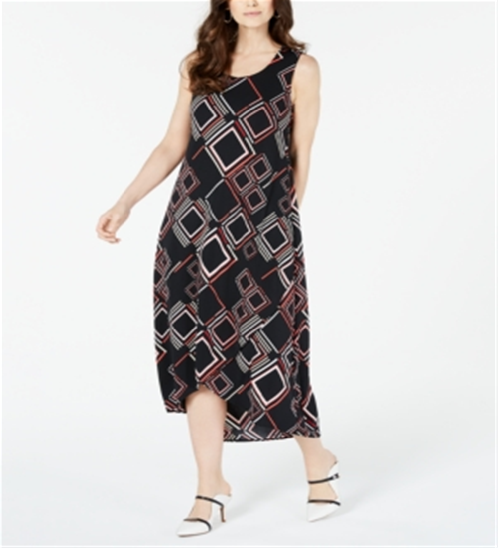 Alfani Women's Geo Print Tulip Hem Dress Red Size Petite Small