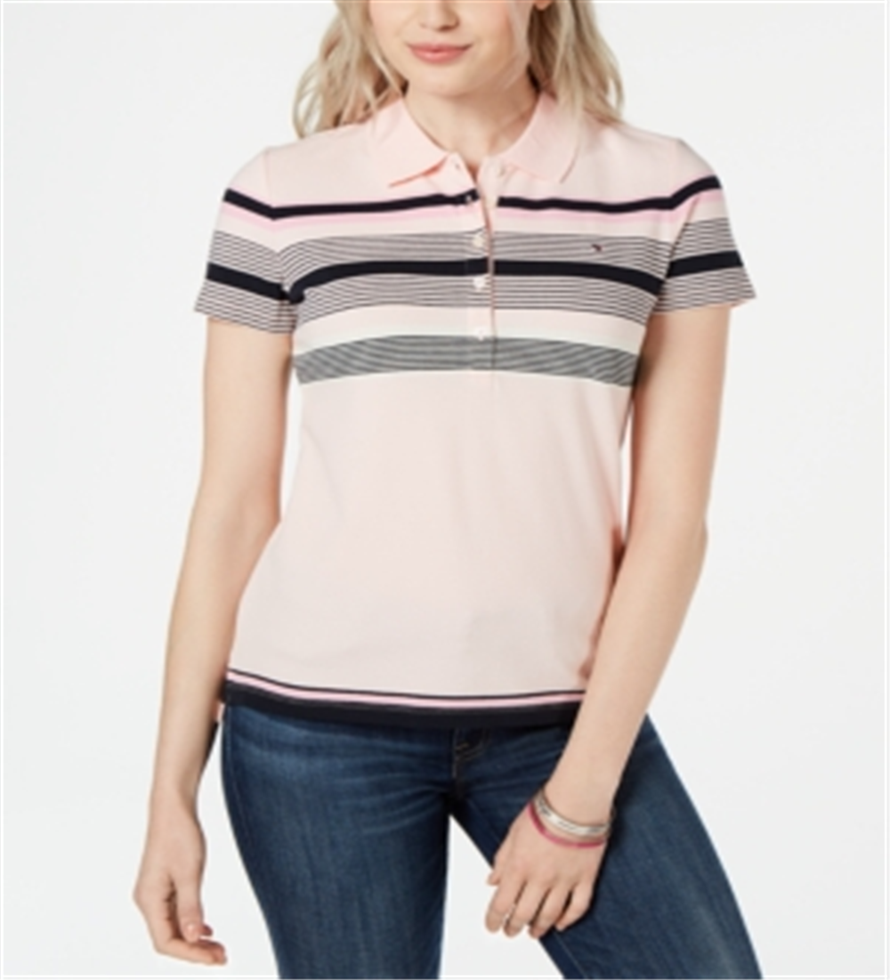 Tommy Hilfiger Women's  Multi-Stripe Polo Shirt Pink Size S