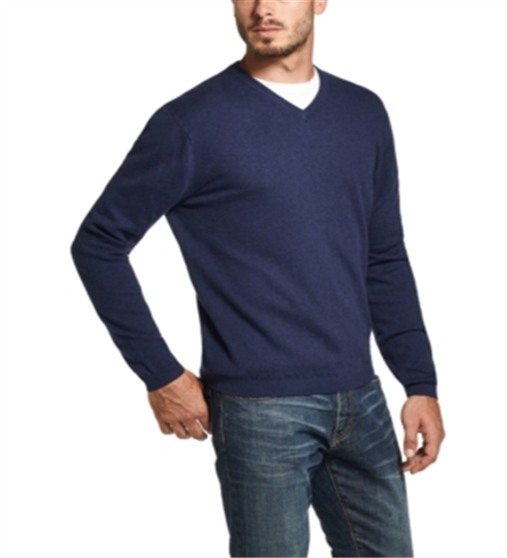 Weatherproof Vintage Men's Rib Trim Knit V Neck Sweater Blue Size Medium