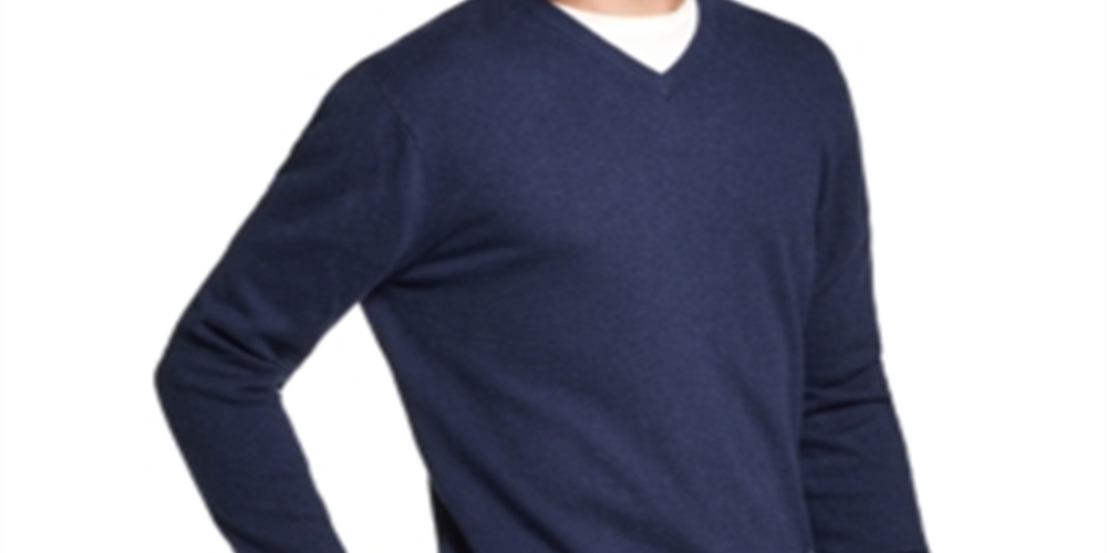 Weatherproof Vintage Men's Rib Trim Knit V Neck Sweater Blue Size Medium