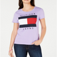 Tommy Hilfiger Women's Cotton Embroidered Logo T-Shirt Purple Size Small