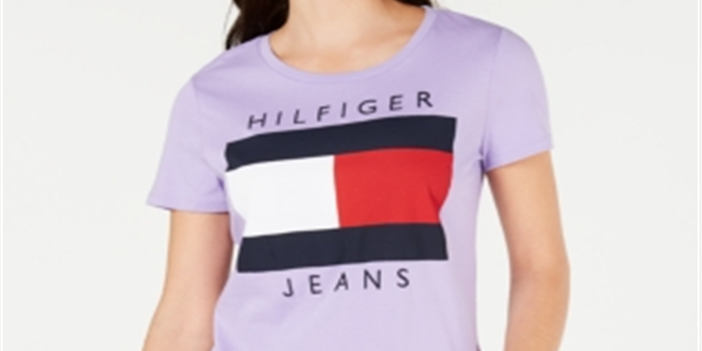 Tommy Hilfiger Women's Cotton Embroidered Logo T-Shirt Purple Size Small