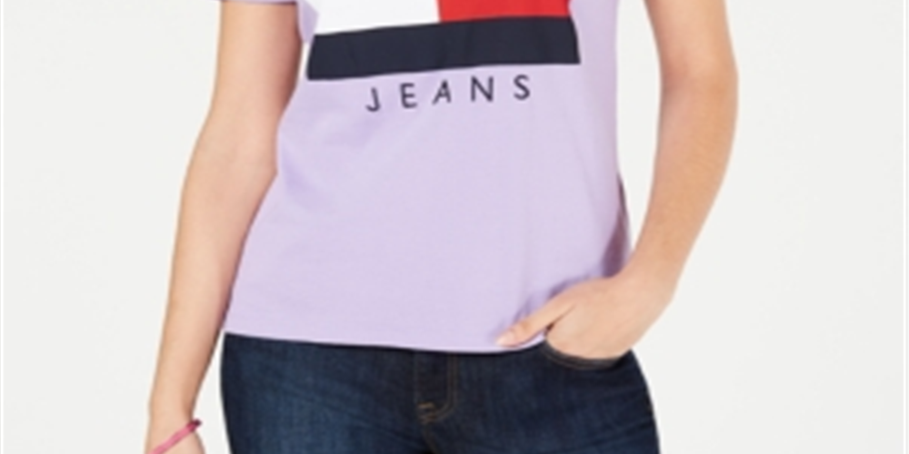 Tommy Hilfiger Women's Cotton Embroidered Logo T-Shirt Purple Size Small