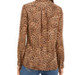 Charter Club Women's Animal Print Roll tab Sleeve Collared Evening Button up Top Brown Size Petite Medium